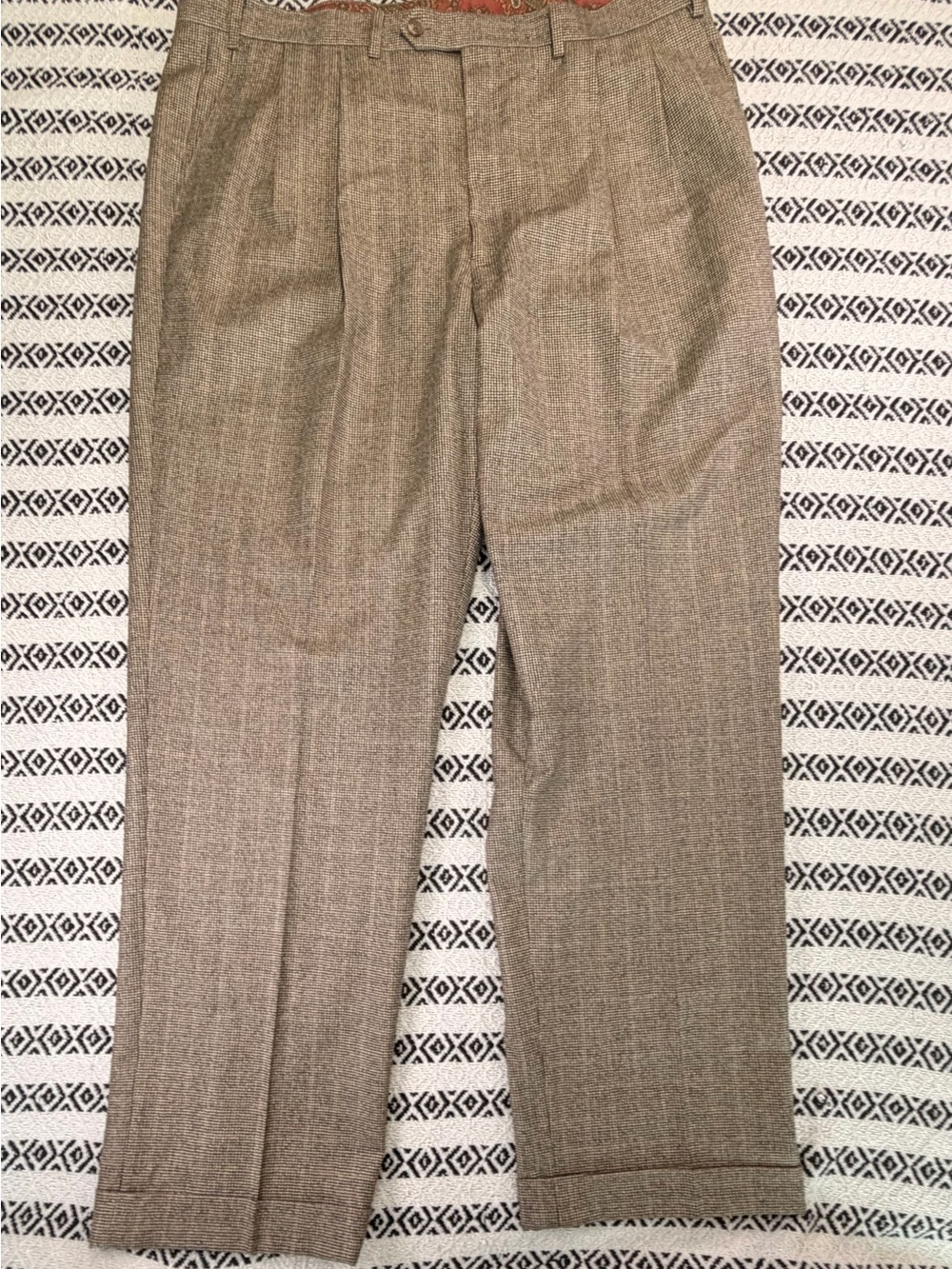 Polo Ralph Lauren Brown Dress cuffed Pants Houndstooth Men Size 40x32 100% Wool